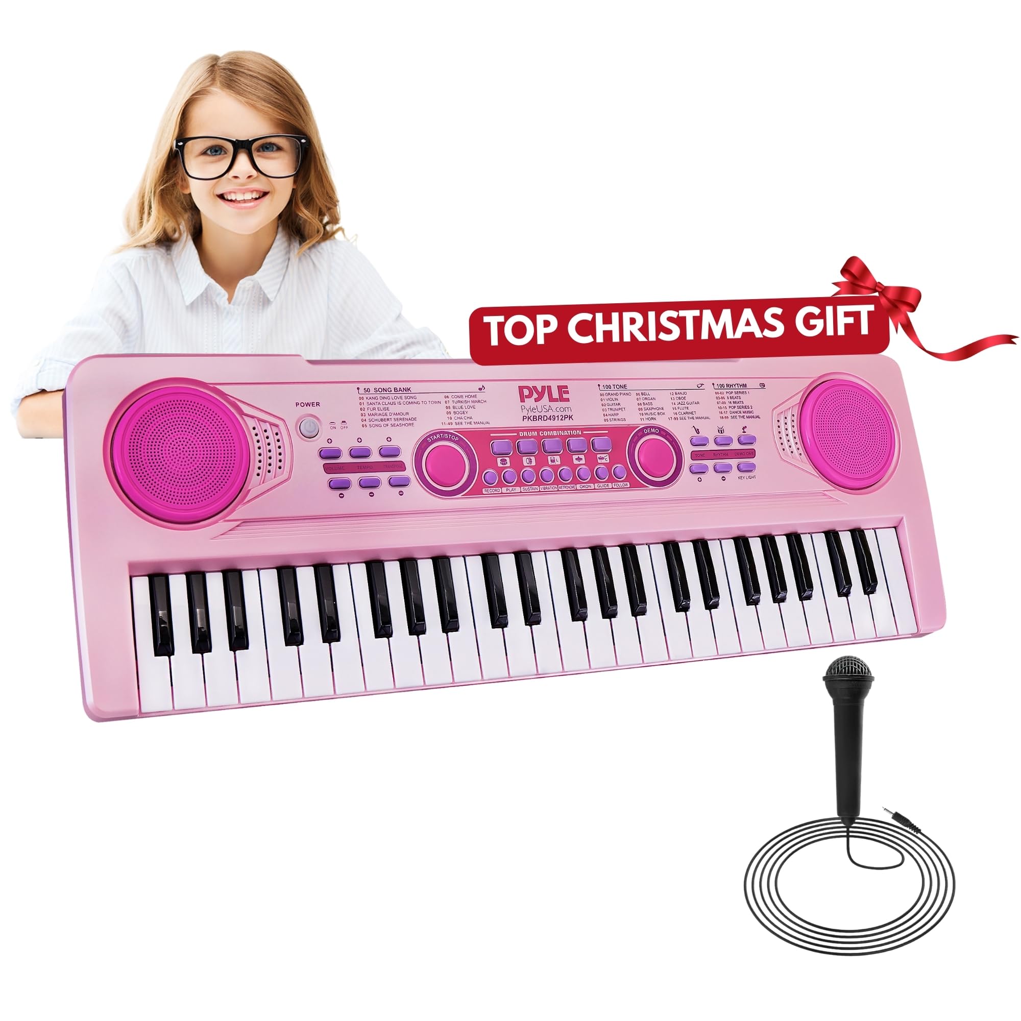 Photo 1 of **USED**
Pyle 49 Key Electric Keyboard Piano, Music Keyboard, Karaoke Fun, Rechargeable Battery, Wired Microphone, 100 Tunes, 50 Demos, Aux Input, Compact Design, (PKBRD4912PK)