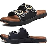 COFACE Womens Orthotic Slides Comfort Plantar Fasciitis Arch Support Slip on Flat Sandals Ladies Soft Cushion Fashion Yoga Mat Slippers With Adjustable Straps