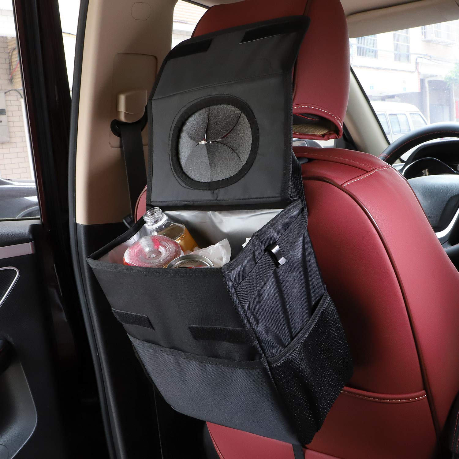 Keador Car Trash Can with Lid Leakproof Garbage Bag with 3 Storage Pockets for SUV Truck Minivan