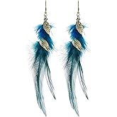 Bohemian Handmade Natural Long Feather Dangle Earrings Vintage Boho Multicolor Tassel Feathers Dangle Drop Earrings for Women