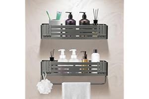 Lekesky Suction Cup Shower Caddy Corner, Reusable and Detachable - 2-Pack Aluminum Bathroom Shelf Shower Rack, No Drilling (G