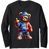 Teddy Bear Graphic Bears Cool Hip Hop Streetwear Colorful Long Sleeve T-Shirt
