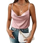 Aoulaydo Women's Spaghetti Straps V Neck Satin Camisole Cowl Neck Cami Tank Top Silk Camisole Sleeveless Blouses