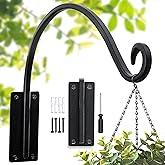 Lifyzoon Heavy Duty Plant Hanger Bracket (16"/Black), 80lbs Weight Capacity - Outdoor Hand-Forged Hanging Plant Bracket Durable and Stable Bird Feeder Hanger