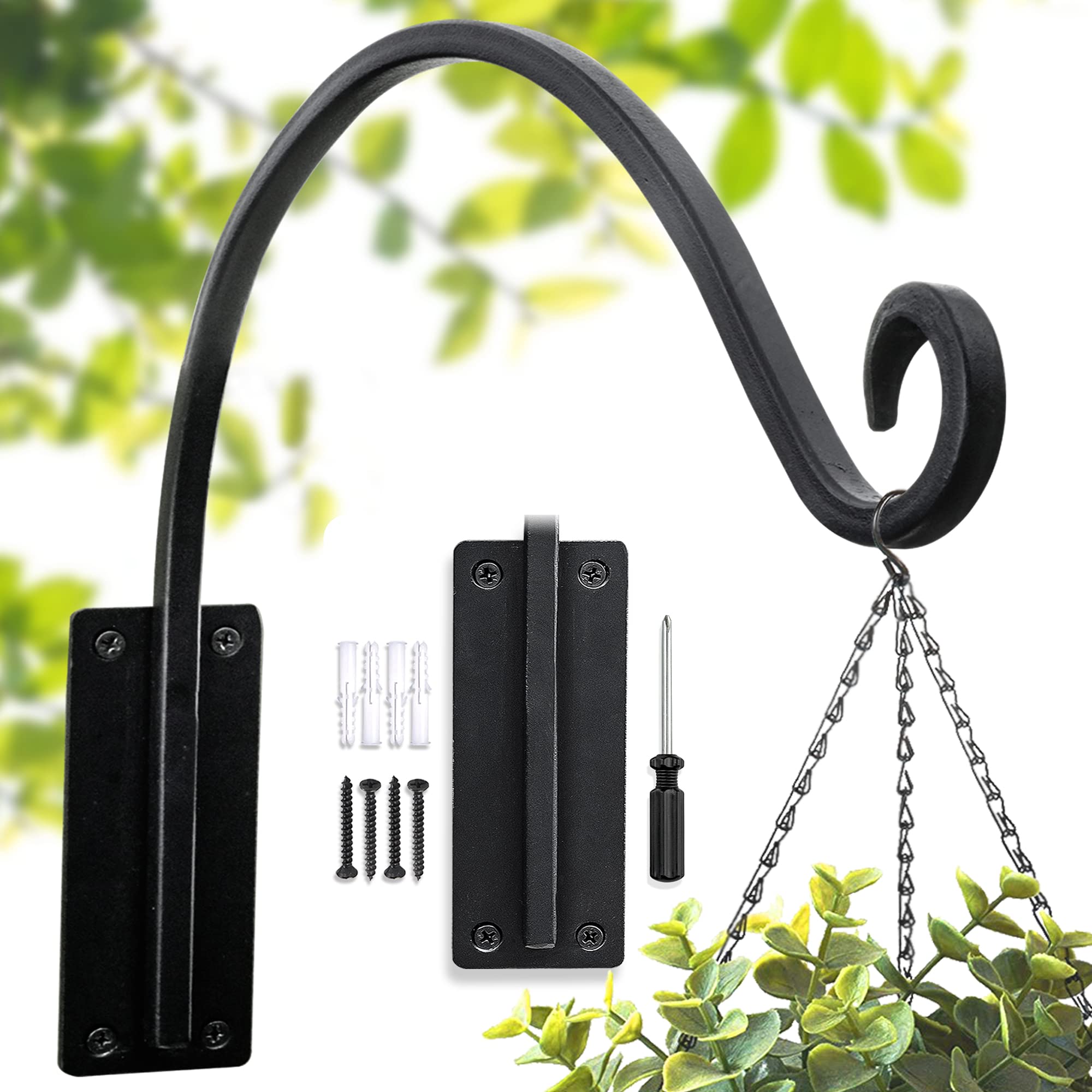 Worth Garden 6-Pack Plant Hanger Brackets - Wrought Iron Wall Hooks For Flower Baskets & Bird Feeders
