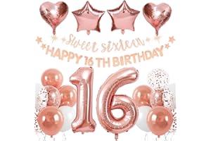 Rubfac Sweet 16 Party Decorations Rose Gold Happy 16th Birthday Decorations, Happy 16th Birthday Banner Garland, Number Foil Balloon Happy 16th Birthday Party Supplies for Girls