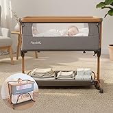 Papablic 4 in 1 Baby Bassinet, Bedside Bassinet for Baby, Adjustable Rocking Bassinet Bedside Sleeper with Soft Mattress & Storage Basket, Easy to Assemble