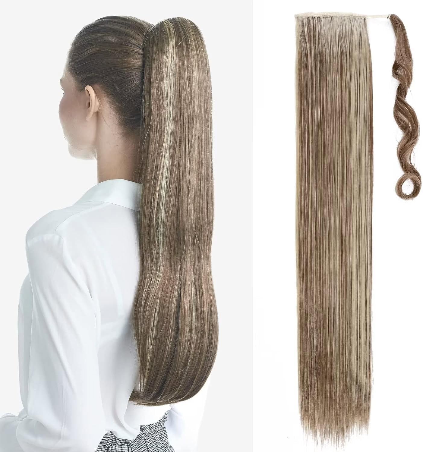 TESS Clip in Ponytail Extension Blonde 23",Hair Extensions Ponytail Synthetic Wrap Around Long Straight Fake Pony Tails Hair Pieces for Women(#12P24) — image 1
