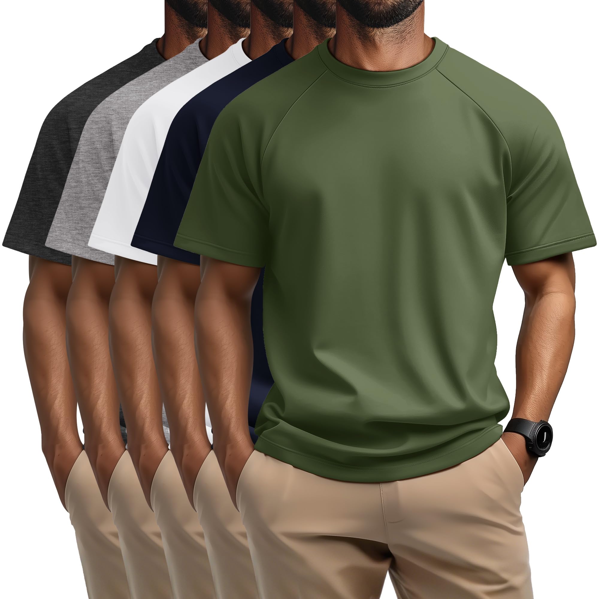 Photo 1 of Evervibe 5 Pack Men's Big & Tall Cotton T-Shirts, Short Sleeve Crew Neck Shirts Moisture Wicking Classic Tees Bulk Multipack(White, Light Gray, Dark Gray, Navy, Army Green,6X-Large)