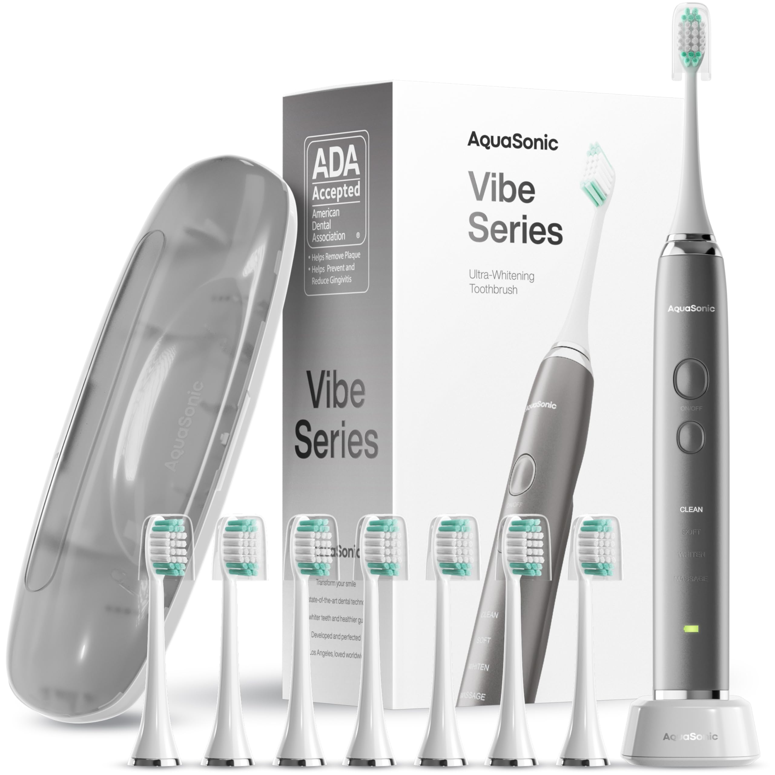Photo 1 of *USED*
Aquasonic Vibe Series Ultra-Whitening Toothbrush – ADA Accepted Electric Toothbrush - 8 Brush Heads & Travel Case – 40,000 VPM Motor & Wireless Charging - 4 Modes w Smart Timer – Charcoal Metallic