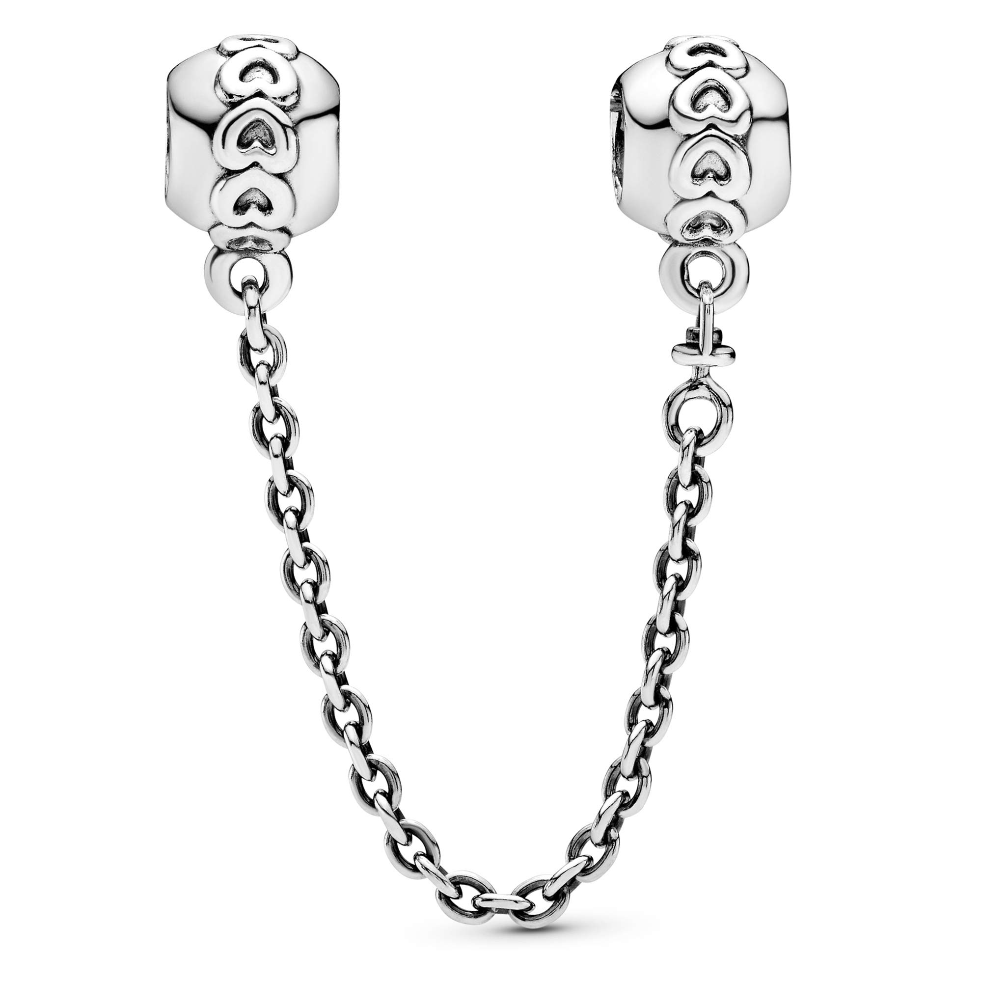 PANDORA Moments Women's Sterling Silver Band of Hearts Safety Chain Charm for Bracelet, No Box