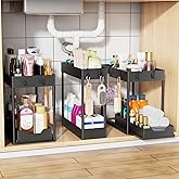 Simple Trending 3 Pack Under Sink Organizer, Pull-Out Cabinet Organizer Drawer, 2 Tier Multi-Purpose Slide Out Storage Shelf for Kitchen Bathroom, Black