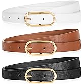 TRIWORKS Women Skinny Leather Belt for Dress Pants Jeans Ladies Thin Waist Belts with Gold Buckle