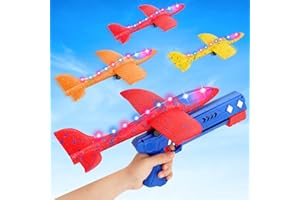 Aizoer 3 Pack Airplane Toy with Launcher,2 Flight Mode Catapult Plane Toy for Kids,12.6" Throwing Foam Glider Plane One-Click Ejection Outdoor Game Birthday Gift Toy for 6 7 8 9 Year Old Boys Girls