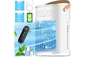BALKO Small Air Conditioner, 5400mAh Built-in Battery Evaporative Air Cooler, 2 Ice Packs, 7H Timer Smart Auto-Off &Remote, 7 Lights, 1200ML Water Tank, 2-Level Mists, 3-Speed Personal Air Conditioner