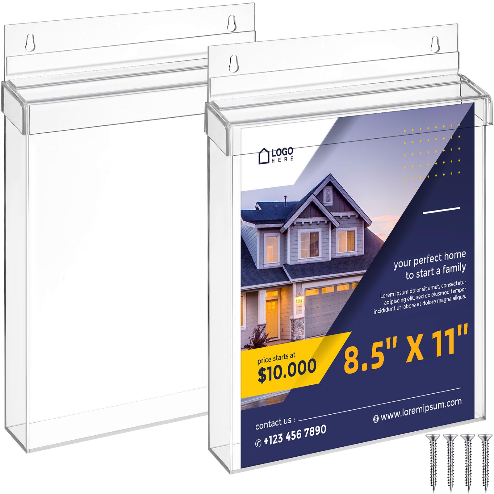 Photo 1 of Wonderjune 2 Pcs Outdoor Brochure Holder 8.5" x 11" with Lid Acrylic Wall Mount Flyer Box with Self Closing Lid Waterproof Heavy Duty with Screw for Real Estate Flyer Document Pamphlet Display (Clear)