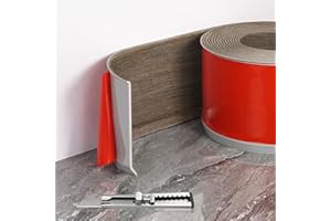 FOSLUOC Flexible Baseboard Molding Trim, 4 Inch x 20 Feet Self-Adhesive Vinyl Wall Base Cove Base, Peel and Stick Rubber Wall Base Moulding Trim (Brown Wood Grain)