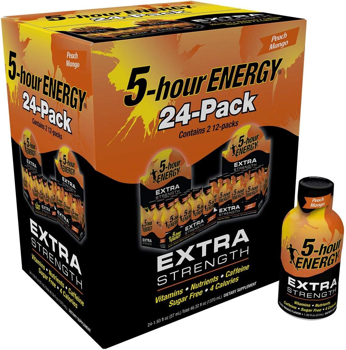 5 Hour Energy Shot Extra Strength Peach Mango- 96 Pack of 2 Ounce Bottles: Health & Personal Care