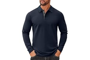 COOFANDY Mens Long Sleeve Polo Shirts Cotton Collared Shirts Casual Business Polo Classic Golf T Shirts