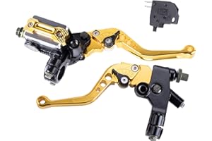 MRELC Universal Motorcycle 7/8" 22mm Handlebar Brake Master Cylinder Clutch Lever CNC Left & Right Set Compatible with Harley Honda Kawasaki Suzuki Yamaha（ Piston Diameter 12.7mm (Gold)