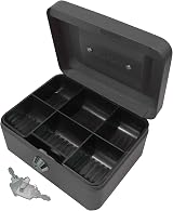 Cathedral Products Key Lockable Cash Box 6 Inch with Lift Out Tray Black