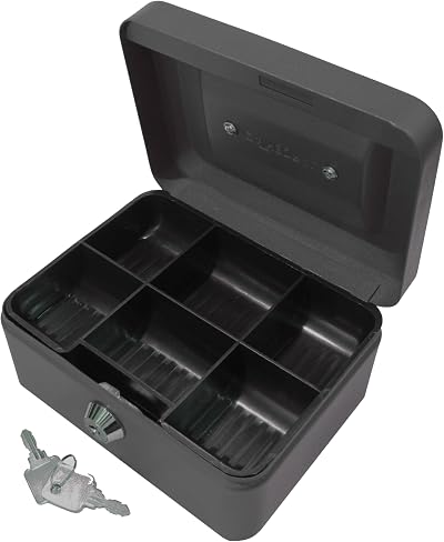 Cathedral Products Key Lockable Cash Box 6 Inch with Lift Out Tray Black