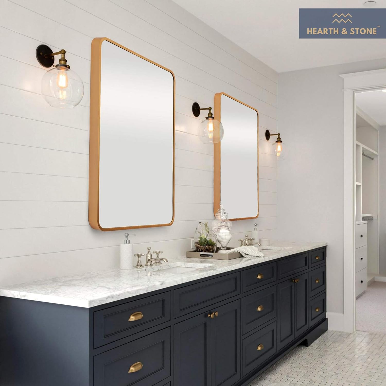 Hearth & Stone Gold Mirror, Bathroom Mirror for Vanity (Large Gold Framed Mirror) | Gold Wall Mirror, Gold Mirrors for Wall Decor Gold Vanity Mirror Gold Antique Mirror (Gold, Rectangle (22x28)): Furniture & Decor