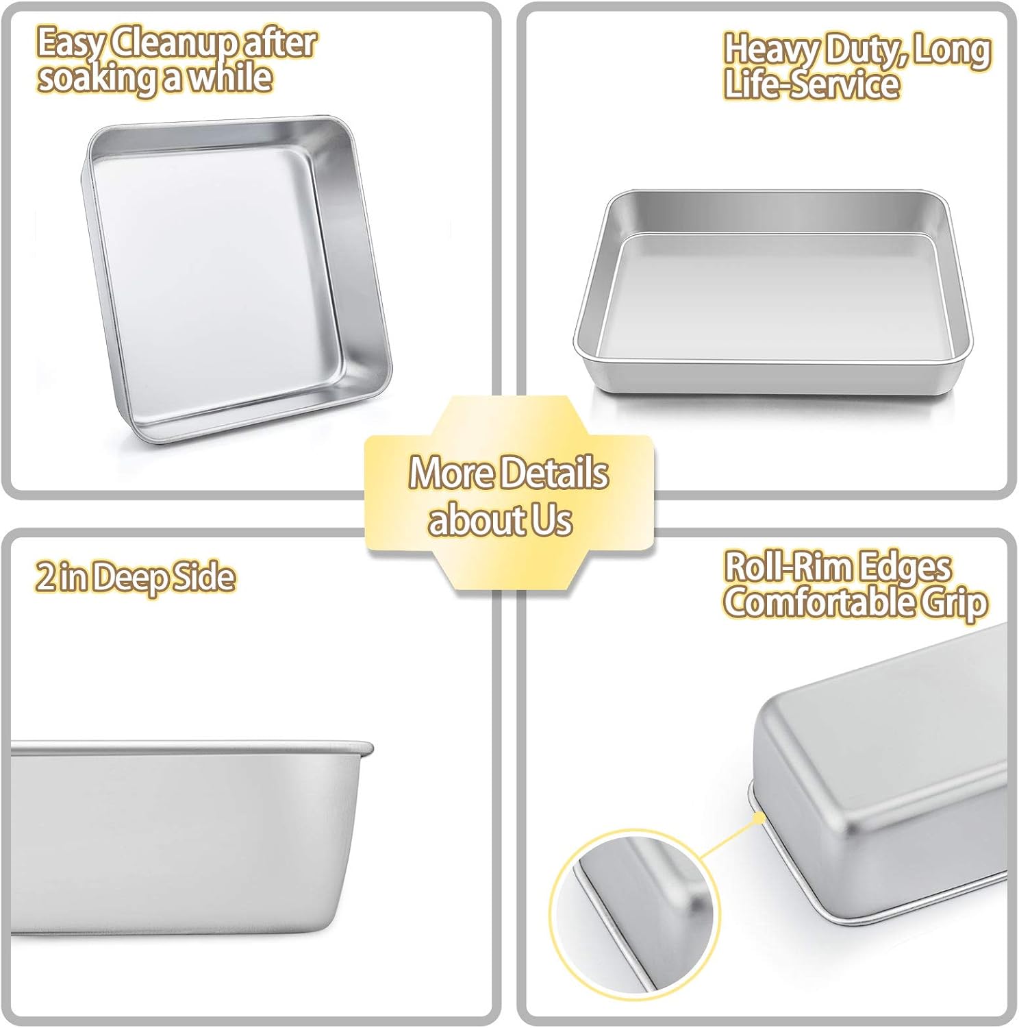 TeamFar Stainless Steel Bakeware Set of 8, Baking Roasting Toaster Oven Pans, Lasagna/Square/Round Cake Pan, Loaf Pan & Muffin Pan, Non-Toxic & Durable, Smooth & Dishwasher Safe: Kitchen & Dining