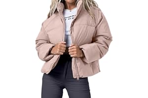 URMOSS Women's Winter Cropped Puffer Jacket 2023 Long Sleeve Lightweight Zip Short Jacket Coat with Pockets