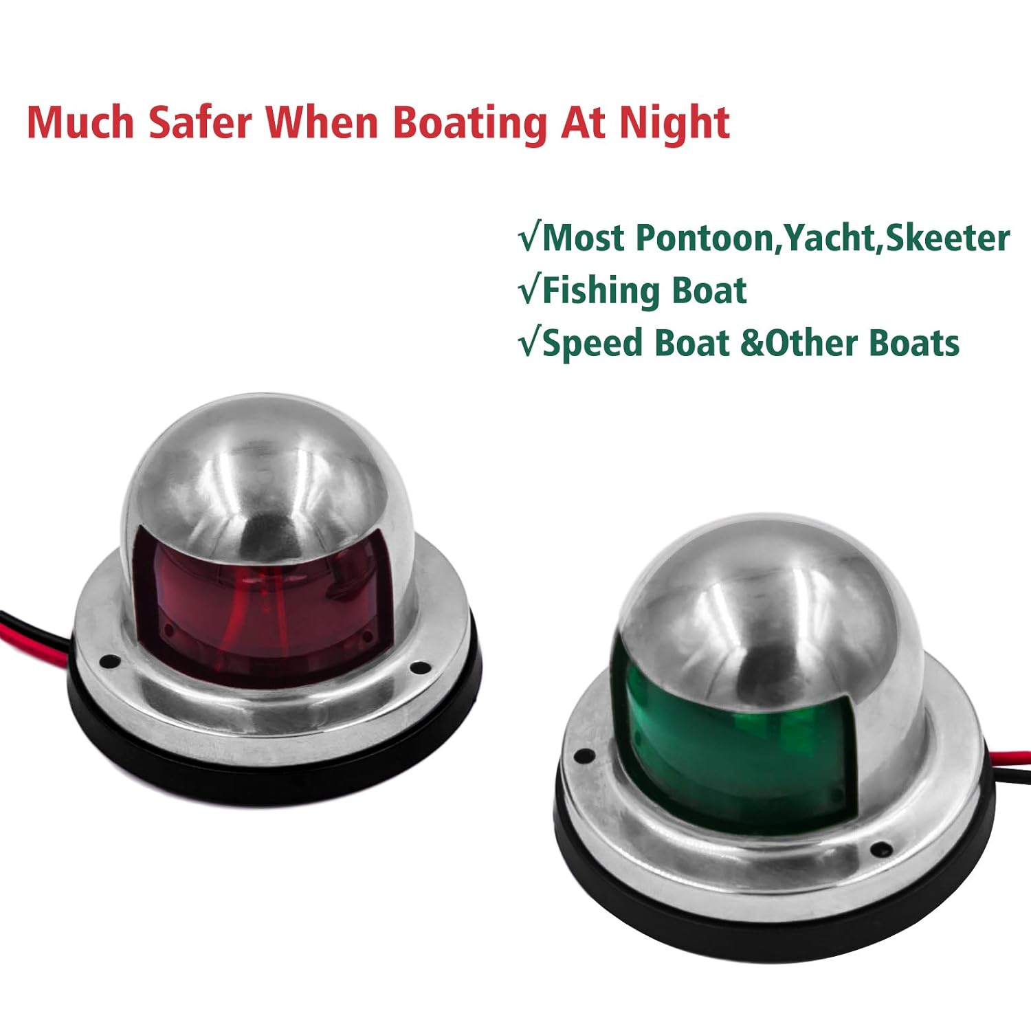 Obcursco LED Navigation Lights Deck Mount, New Marine Sailing Lights for Bow Side,Port, Starboard, Pontoons, Chandlery Boat, Yacht, Skeeter, DC 12V