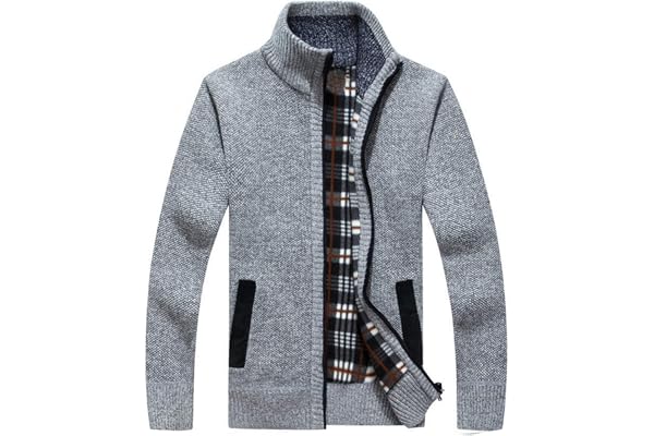 LemonGirl Mens Casual Slim Full Zip Knitted Cardigan Sweater with Pocked