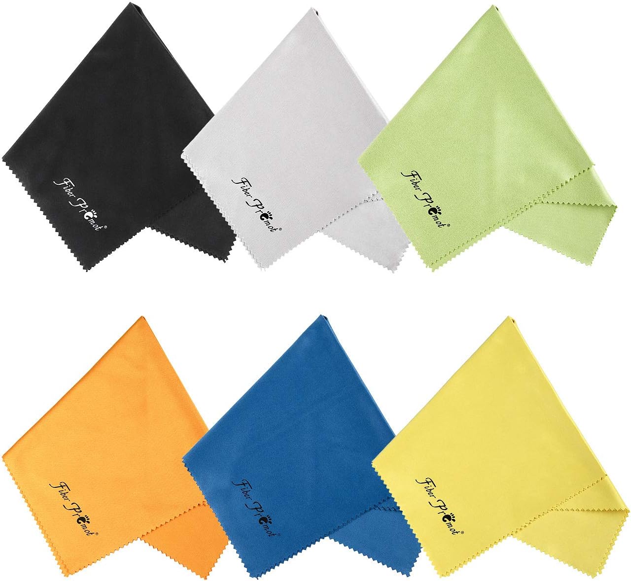 Fiber Promot 6 Pack Microfiber Cloth for Phone Screens Camera Glasses Lens Square Glasses Cleaning (Black,Grey,Royal Blue,Golden Yellow,Green,Orange,12" 12")