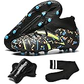 OKPHRA Kids Soccer Cleats Boys Girls Youth Football Shoes for Little/Big Kid Outdoor Indoor Firm Ground Athletic ,with Shin Guards and Soccer Socks