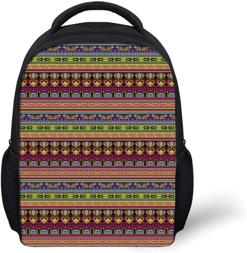Primitive Stylish Backpack,Native American Aztec Culture Pattern Borders Ornate Tribal Animal Figures Print Decorative for School Travel,9.4"L x 3.5"W x 12.2"H