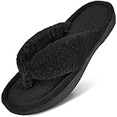 DL Women's Flip Flop Memory Foam Slippers with Cozy Terry Lining Soft Thong Slippers Slip on House Shoes with Indoor Outdoor Arch Support Rubber Sole