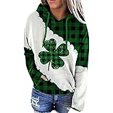 YMING Womens St. Patrick's Day Clover Print Hoodie Casual Long Sleeve Sweatshirt Irish Shamrock Pullover Tops