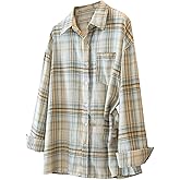 Milumia Women's Plaid Button Down Shirt Collar Neck Long Sleeve Loose Fit Blouse Tops