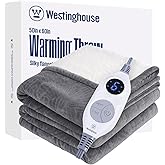 Westinghouse Electric Throw Blanket, Flannel Sherpa Heated Throw with 6 Heating Levels and 2-10 Hours Auto-Off, Flower Jacquard Heated Blanket, Fast Heating & ETL Certification, 50" x 60" Inch, Grey