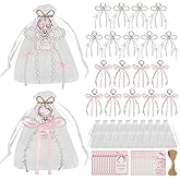 20 Set Pearl Bow Keychain Party Favor Set, Pink Bow Keychains Bulk with Thank You Tags Organza Bags, Bag Charms, Cute Keychains for Guest Birthday Party Supplies Baby Shower Wedding Christmas Gifts