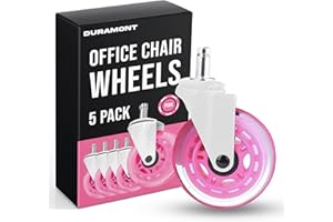 DURAMONT Office Chair Wheels - Set of 5 Rollerblade-Style Casters, Smooth & Quiet Rolling, Protects Hardwood Floors & Carpets, Universal Fit, Durable and Long-Lasting - Pink