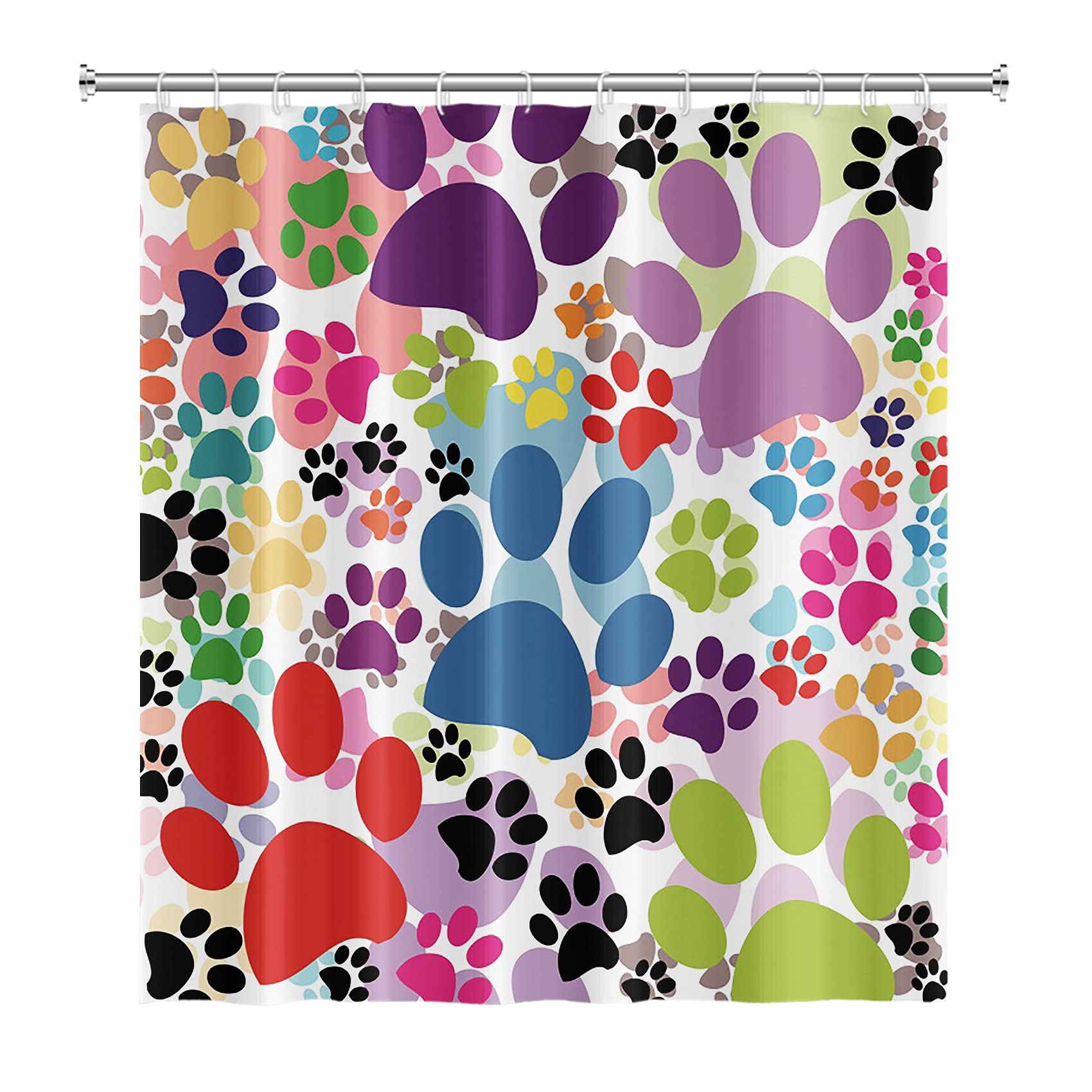 SDOTPMT 72x84 Inch Multicolor Cat Pawprint Shower Curtain Pet Lovers Cute Animal Dog Paw Watercolor Modern Chic Abstract for Child Gift Bath Curtain Fabric Polyester Bathroom Curtain With Hooks