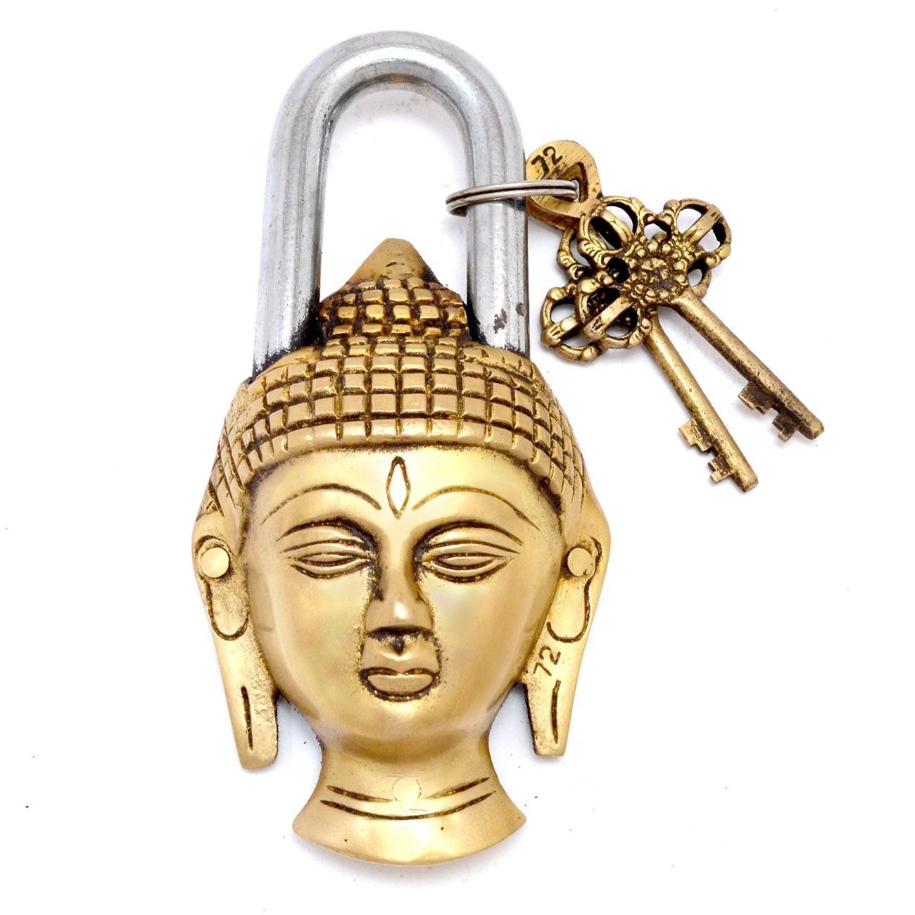 Purpledip Buddha Handcrafted Lock with 2 Keys for Security and décor (10648)