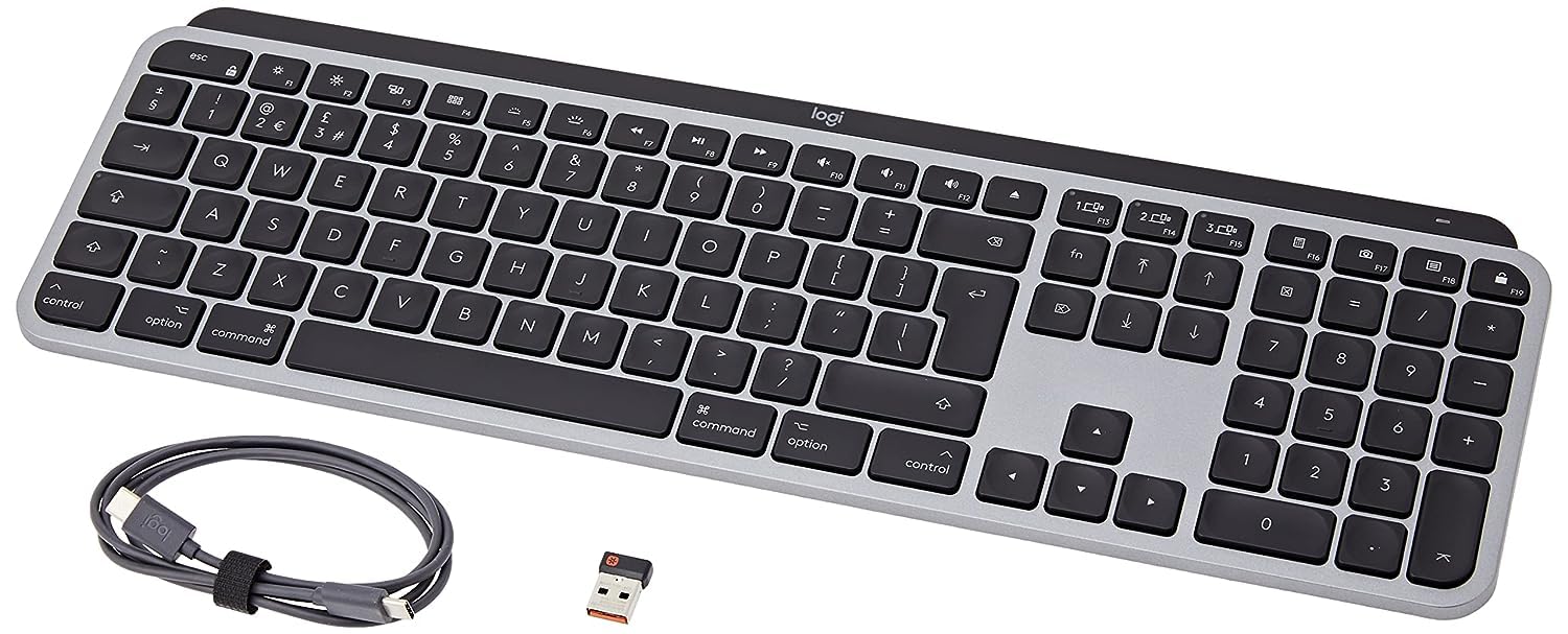 Logitech MX Keys für Mac kabellose beleuchtete Tastatur mit Handballenauflage, LED-Tasten, Bluetooth, USB-C, 10 Tage Batterielebensdauer, Metallaufbau, Apple macOS UK QWERTY Layout- Grau