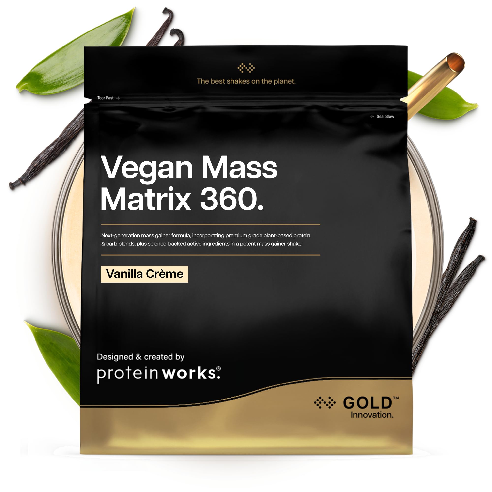 Protein Works | Vegan Mass Matrix 360 - Gold Innovation, Vegan Mass Gainer, Weight Gain Supplement, Tri Protein Blend, Amino Acids, Post Workout Protein Shake, Vanilla Crème, 10 Servings, 2kg