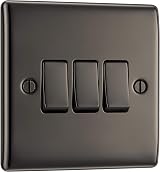 BG Electrical Triple Wall Light Switch 2 Way Black Nickel Nexus 20A 16AX
