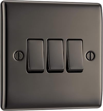 BG Electrical Triple Wall Light Switch 2 Way Black Nickel Nexus 20A 16AX