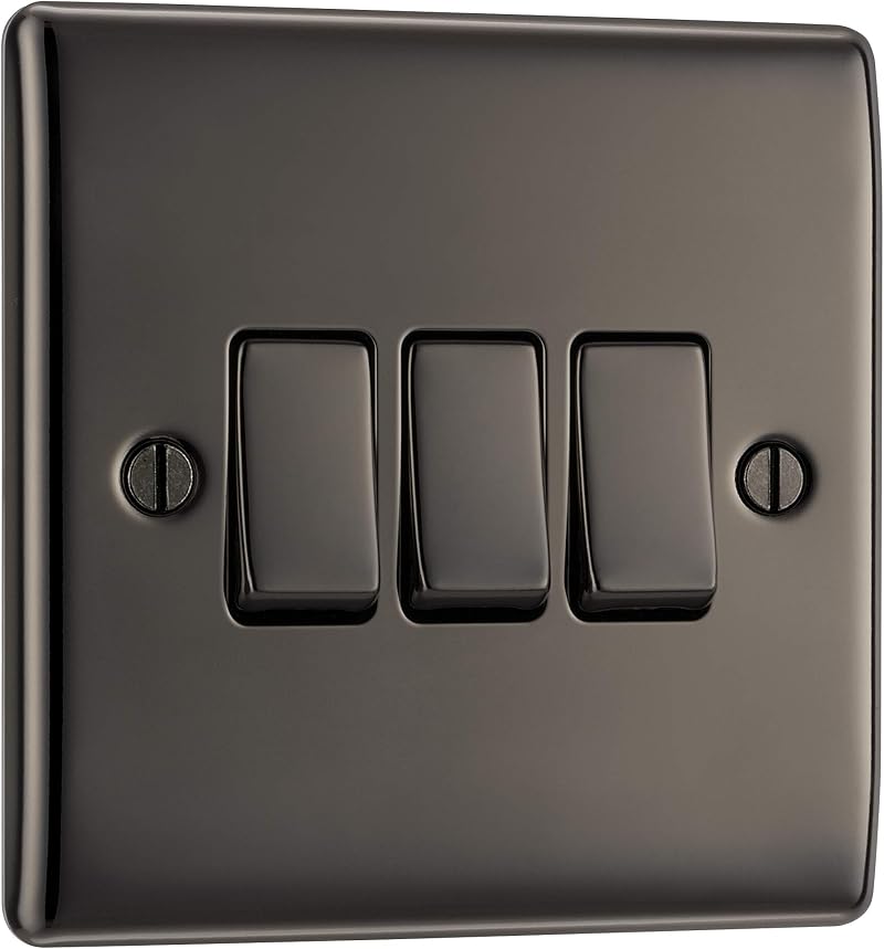 BG Electrical Triple Wall Light Switch 2 Way Black Nickel Nexus 20A 16AX