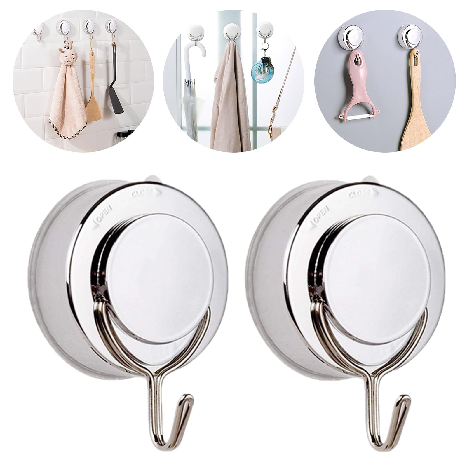 Suction Hooks Shower Kitchen Window Wall Sucker Suckers Cup Wreath Towel Hook Hangers for Bathroom Hanging, 2 Pack