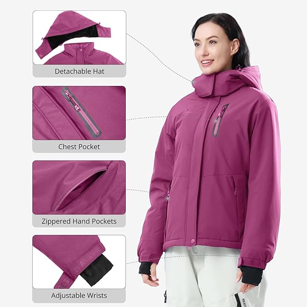 CAMEL CROWN WOMEN’S SKI JACKET WATERPROOF WARM WINTER SNOW COAT HOODED MOUNTAIN OUTDOOR WINDBREAKER WINDPROOF JACKET