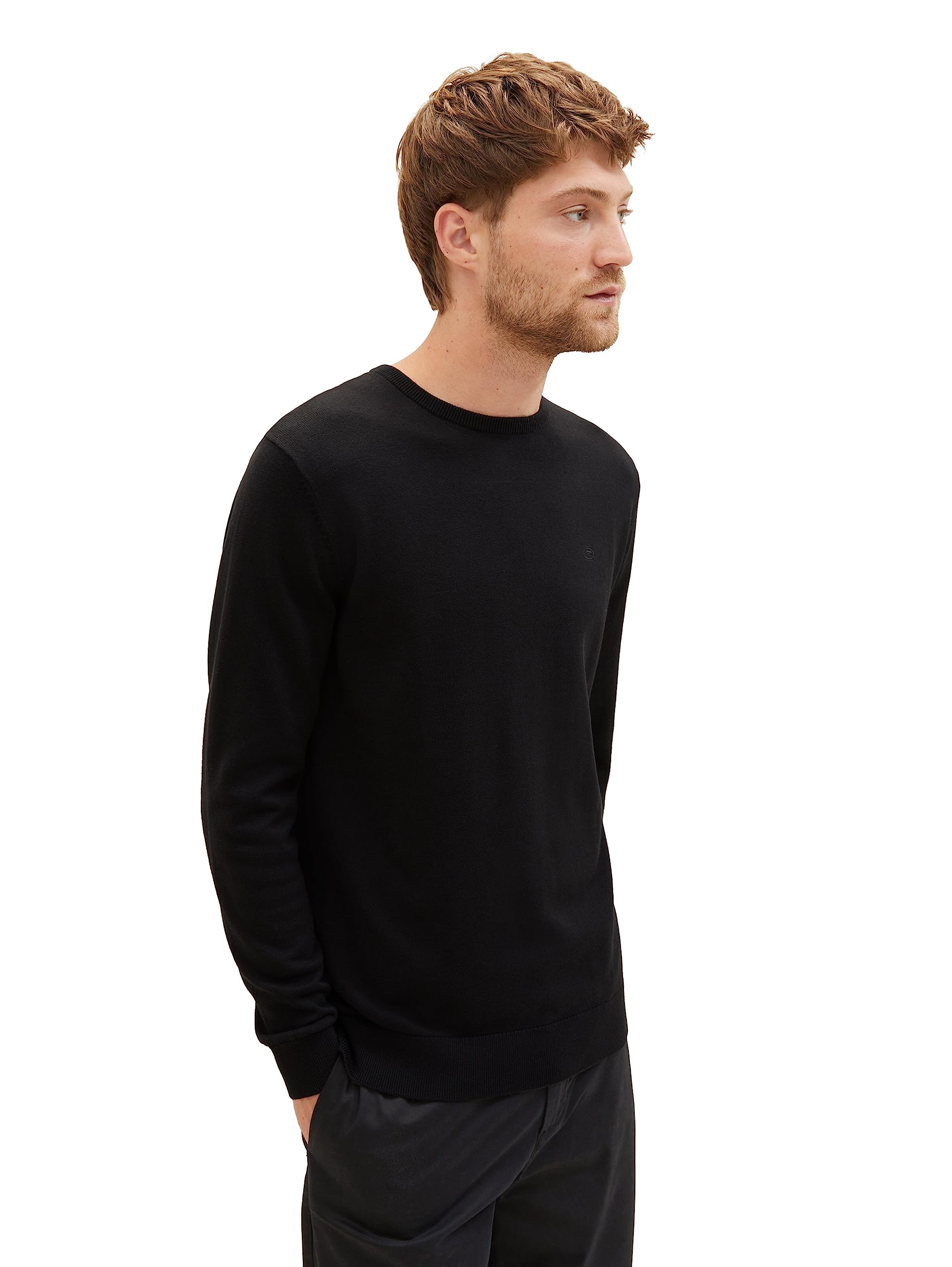 TOM TAILOR Herren 1012819 Basic Strickpullover Mit Crewneck, 29999 - Black, L EU 5